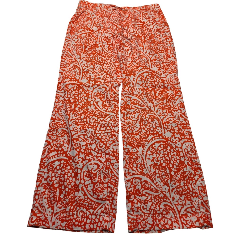 Ann Taylor Orange White Paisley Linen Blend Wide Leg Pants Size 10 Drawstring